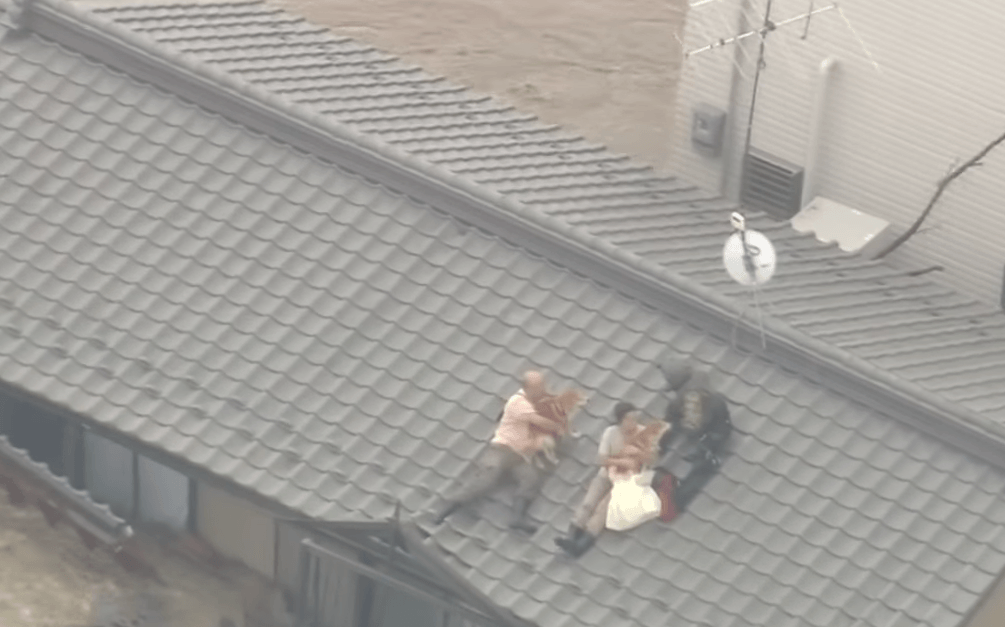 Para ucieka na dach z dwoma psami. Gdy podleciał helikopter, podjęli ważną decyzję