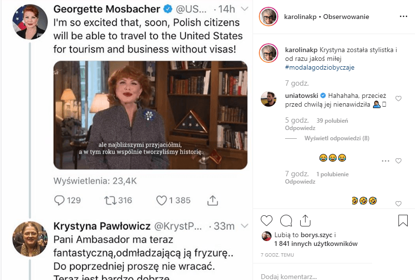 Krystyna Pawłowicz komentuje wygląd ambasadorki USA. Porzuci politykę i zajmie się stylem gwiazd