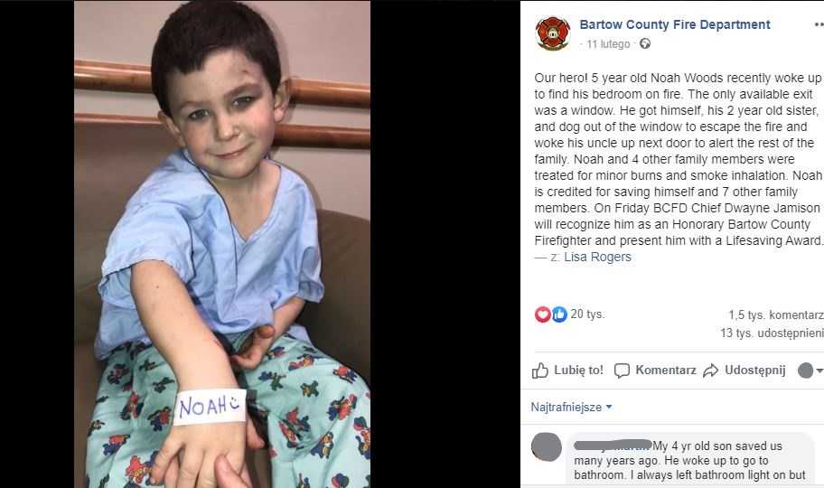 5-letnie dziecko uratowało rodzinę z pożaru. Chłopiec zachował zimną krew i bliscy przeżyli „Bohater”