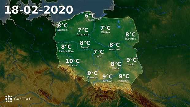 Pogoda na dziś - wtorek 18 lutego. Pochmurno i deszczowo w całej Polsce