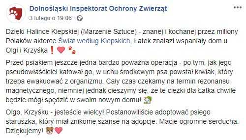 Pies uratowany przez Halinkę ze ”Świata według kiepskich”. Aktorka jest bohaterką