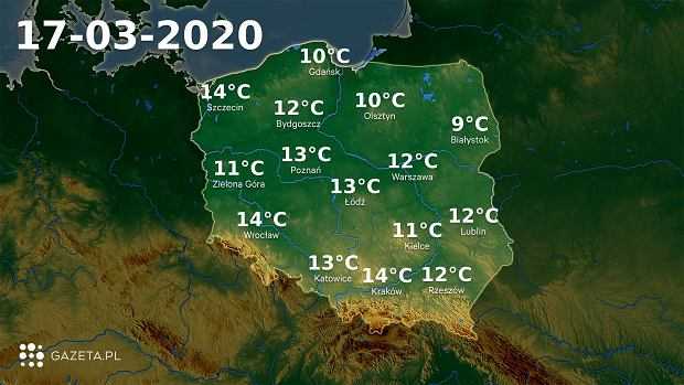 Pogoda na dziś - wtorek 17 marca. W większości kraju temperatury od 12 do 14 stopni