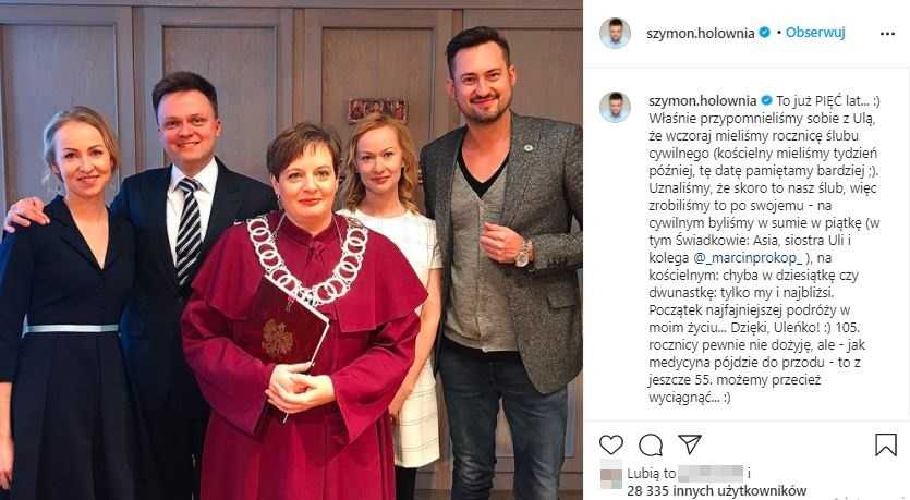 Szymon Hołownia pokazał zdjęcie ze ślubu. Świadkowała gwiazda TVN