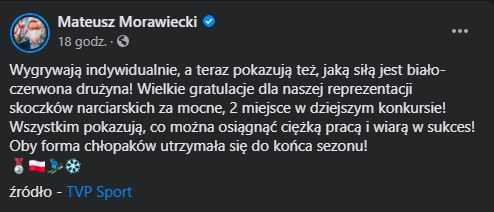 Mateusz Morawiecki przekazał gratulacje skoczkom. Od razu wybuchła burza, internauci nie mogą mu wybaczyć