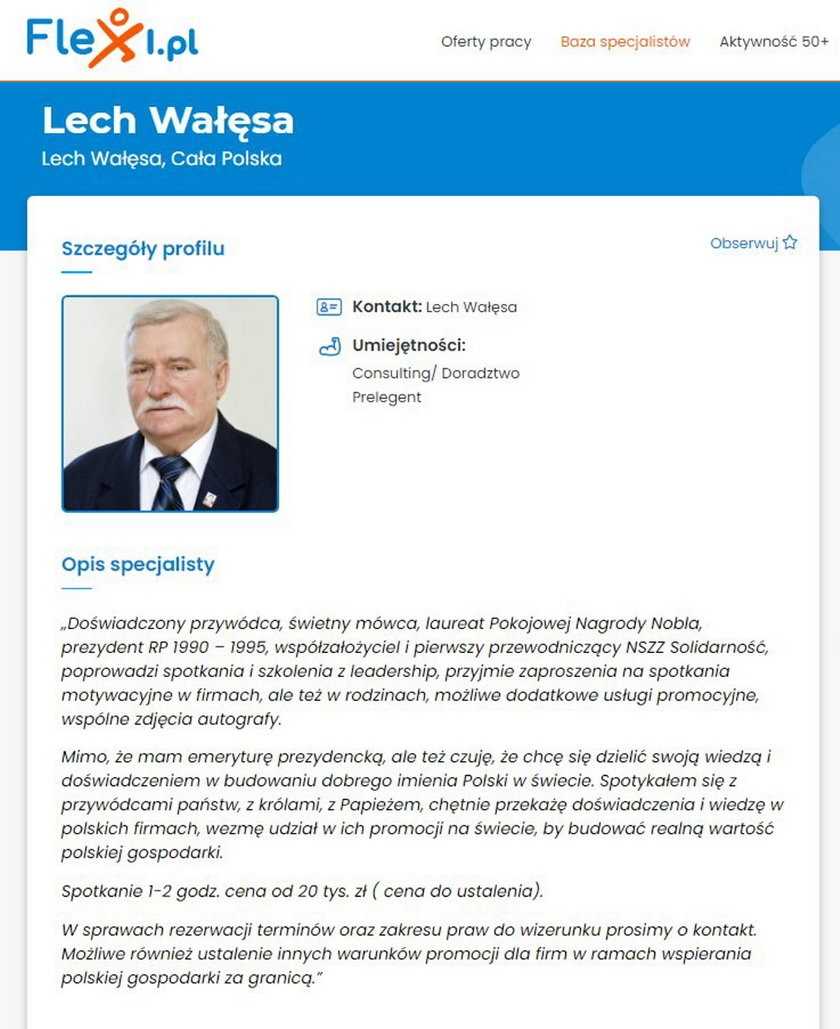 Lech Wałęsa szuka pracy. Stawka za godzinę zwala z nóg