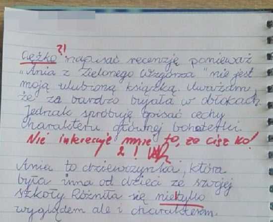 Nauczycielka krytycznie oceniła wypracowanie jej córki. Mama opublikowała jego treść