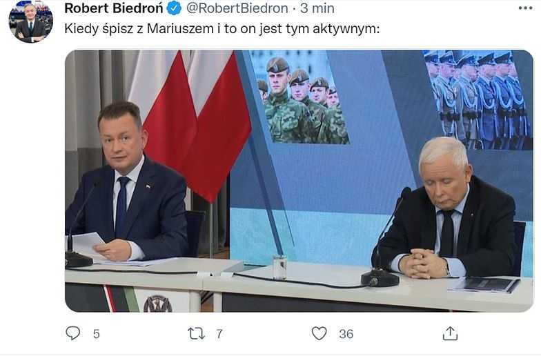 Robert Biedroń śmieszkuje z Jarosława Kaczyńskiego, który... ZASNĄŁ na konferencji: "Kiedy śpisz z Mariuszem i to on jest tym aktywnym"