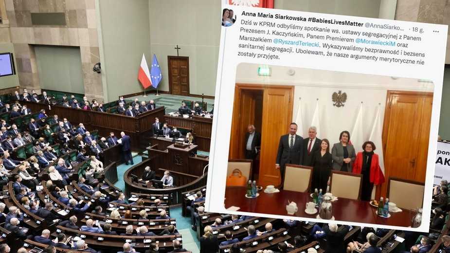 Ustawa o weryfikacji szczepień bez drugiego czytania w Sejmie. Wcześniej Kaczyński spotkał się z antyszczepionkowcami