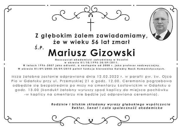Żałoba w Gdańsku. Mariusz Gizowski miał 56 lat