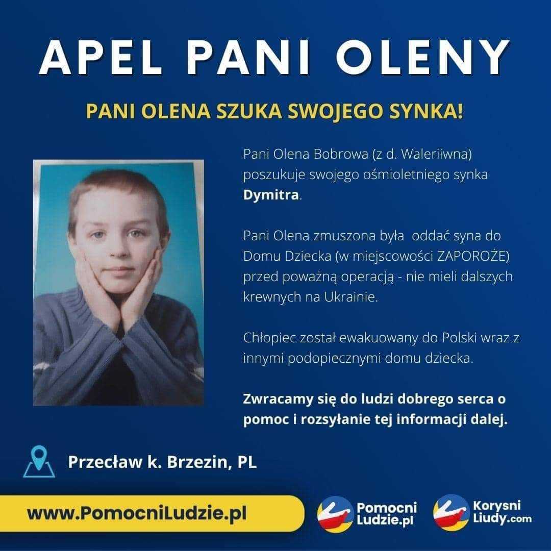 Rozpaczliwy apel matki – Ukrainka szuka swojego ośmioletniego synka. Dymitr został ewakuowany do Polski