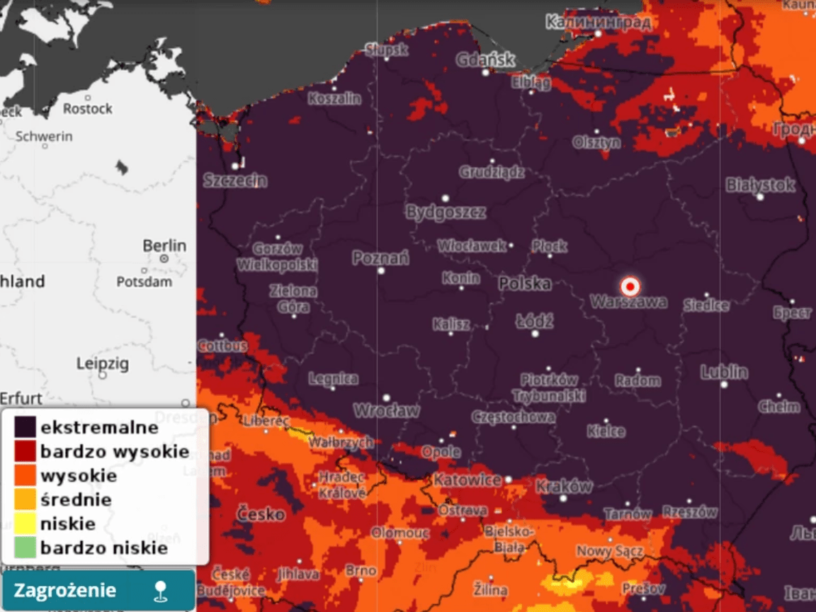 Czerń na mapie Polski. Zwiastuje ekstremalne zagrożenie