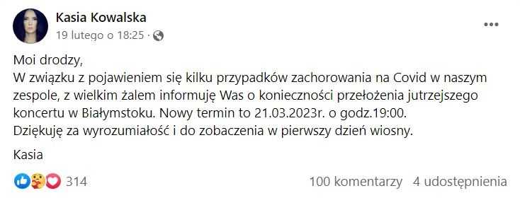 Najpierw ciężka choroba, teraz Kasia Kowalska przekazała przykre wieści. Musiała odwołać koncerty